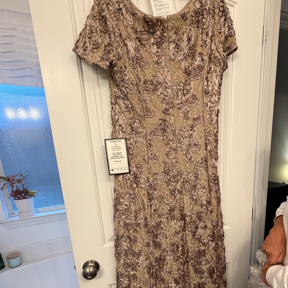 Alex Evenings Cream and Purple Maxi Dress
